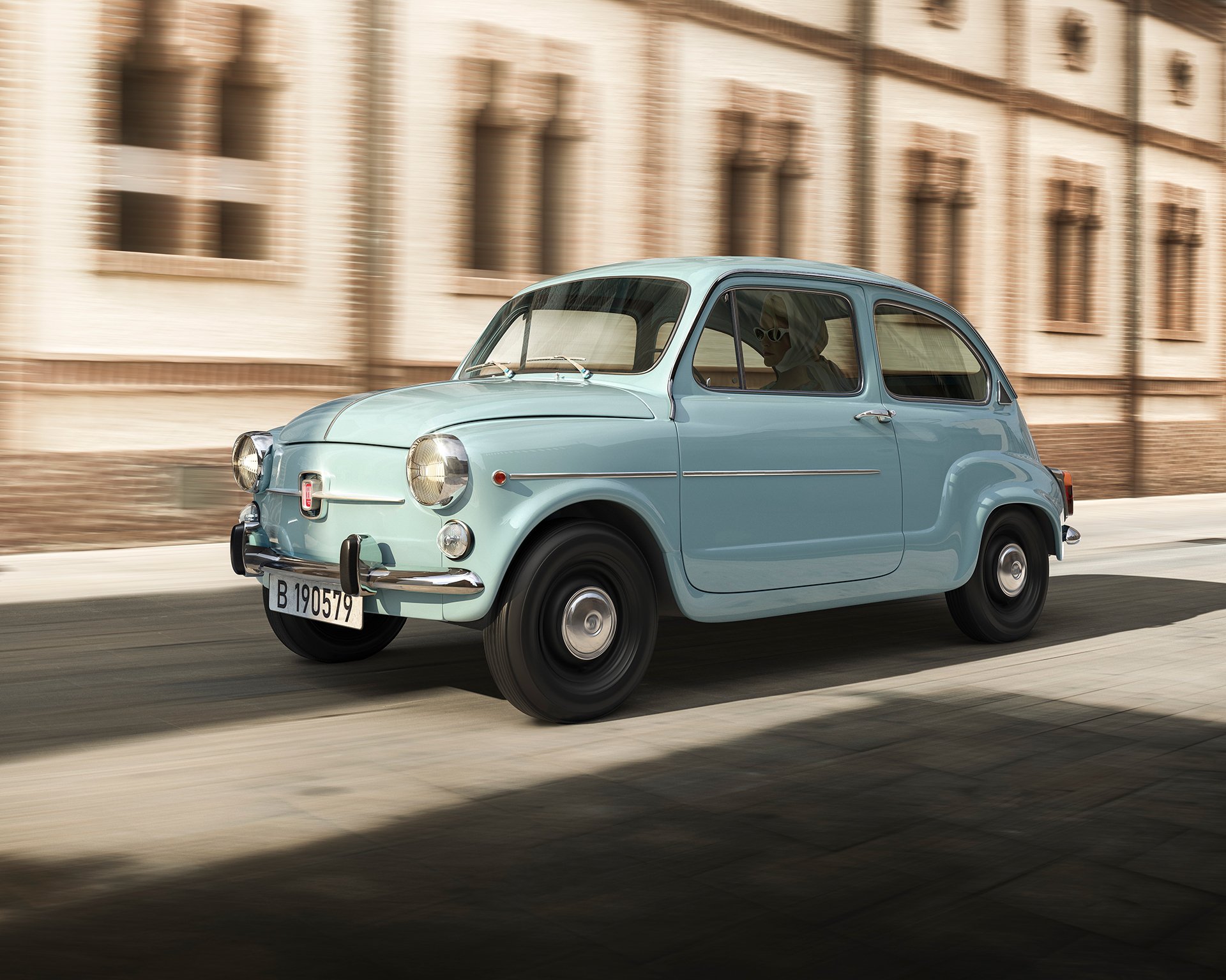 CGI Dynamic image of an historical SEAT car model. 600L Special